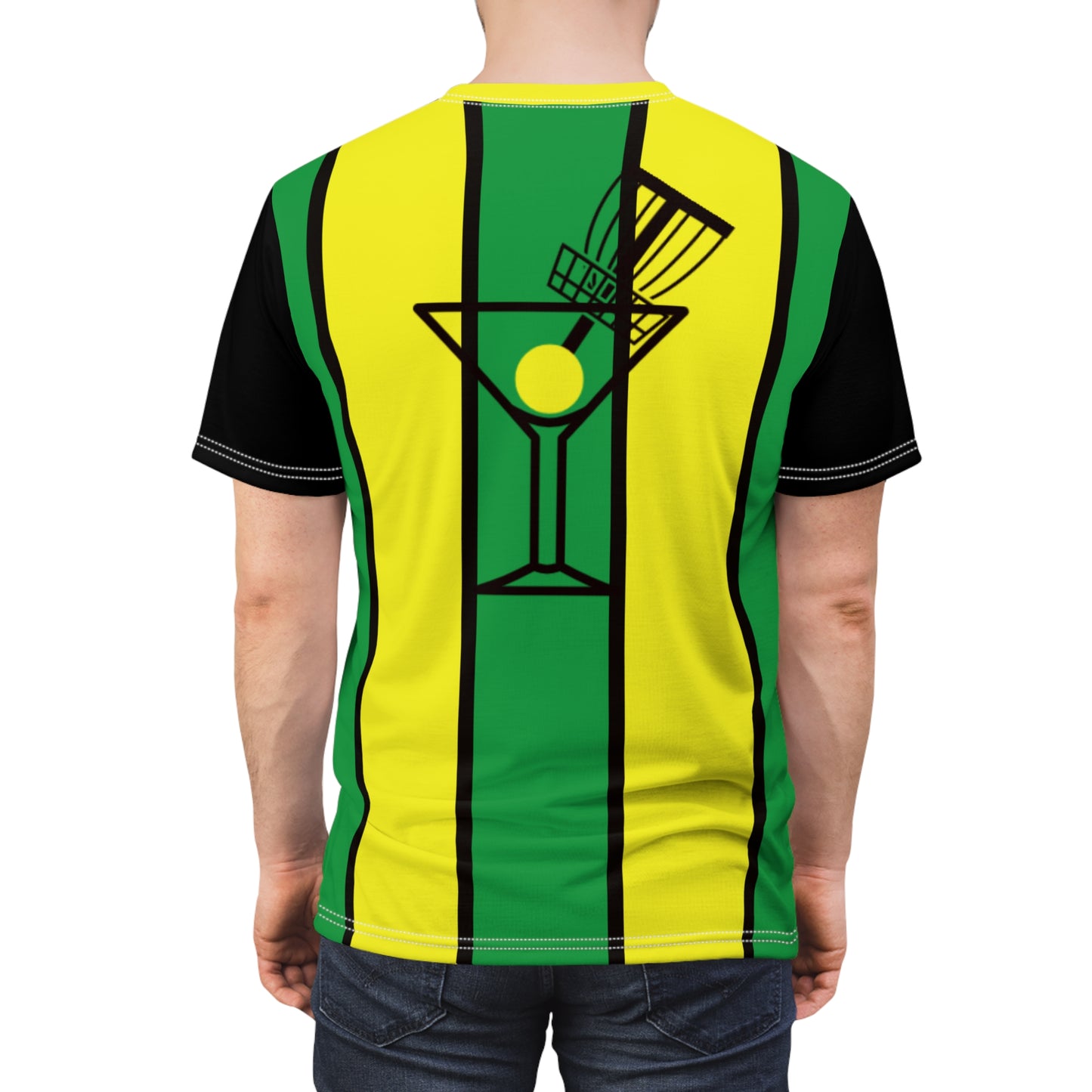 Green Retro Martini Disc Golf Drink (back print) Unisex Cut & Sew Tee (AOP)