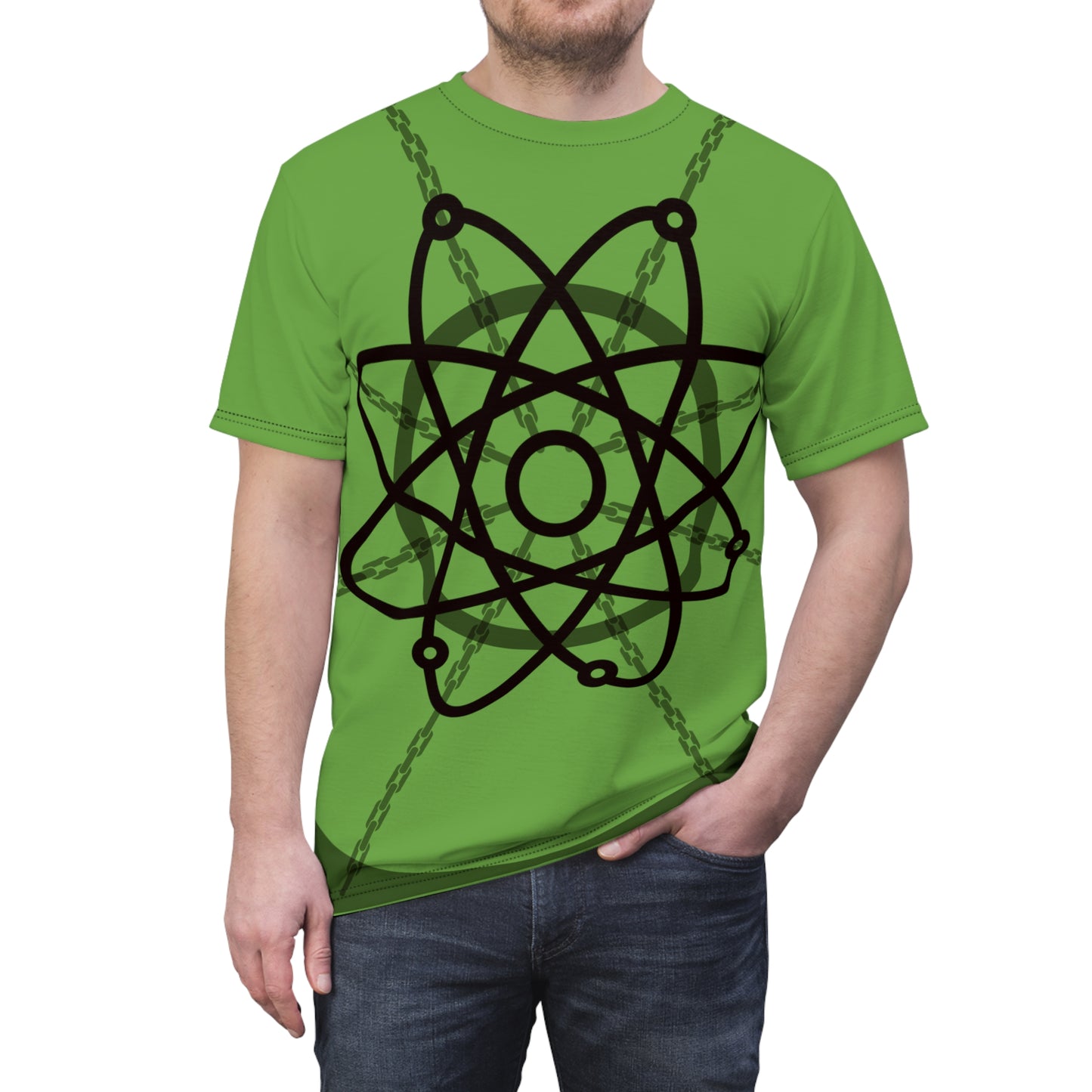 Atom Basket Green Unisex Cut & Sew Tee (AOP)