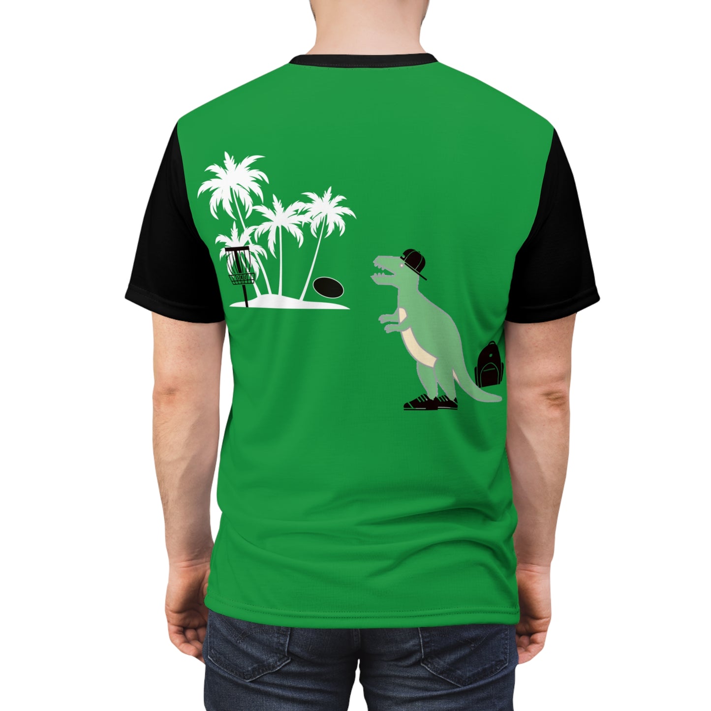 Disc Dino Black/Green (back print) Unisex Cut & Sew Tee (AOP)