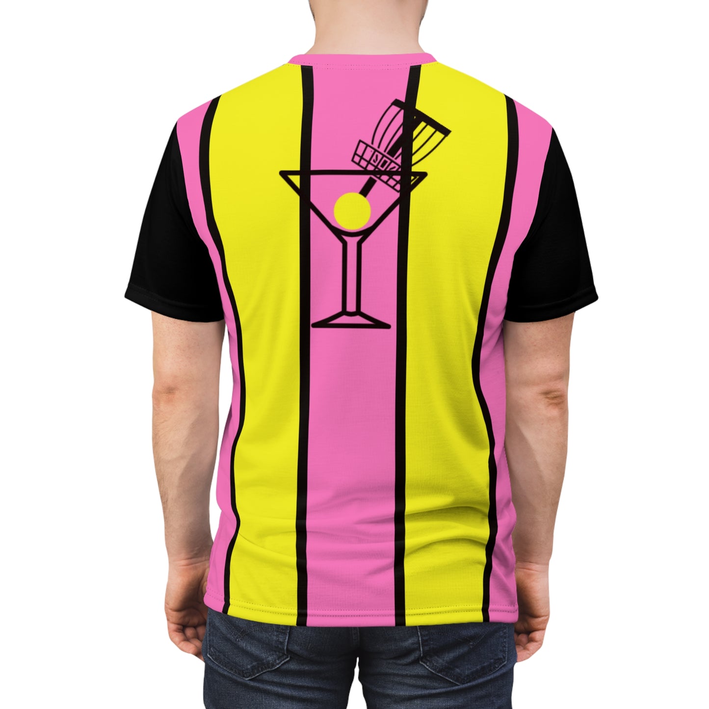 Pink Retro Martini Disc Golf Drink (Back Print) Unisex Cut & Sew Tee (AOP)