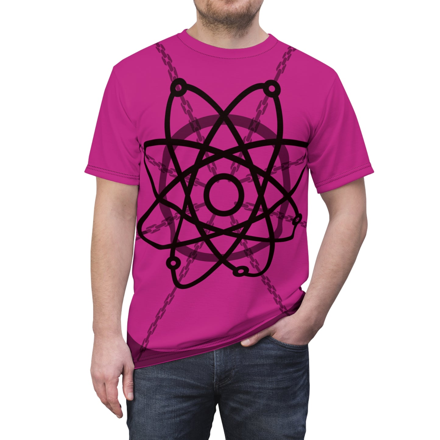 Atom Basket Pink Unisex Cut & Sew Tee (AOP)