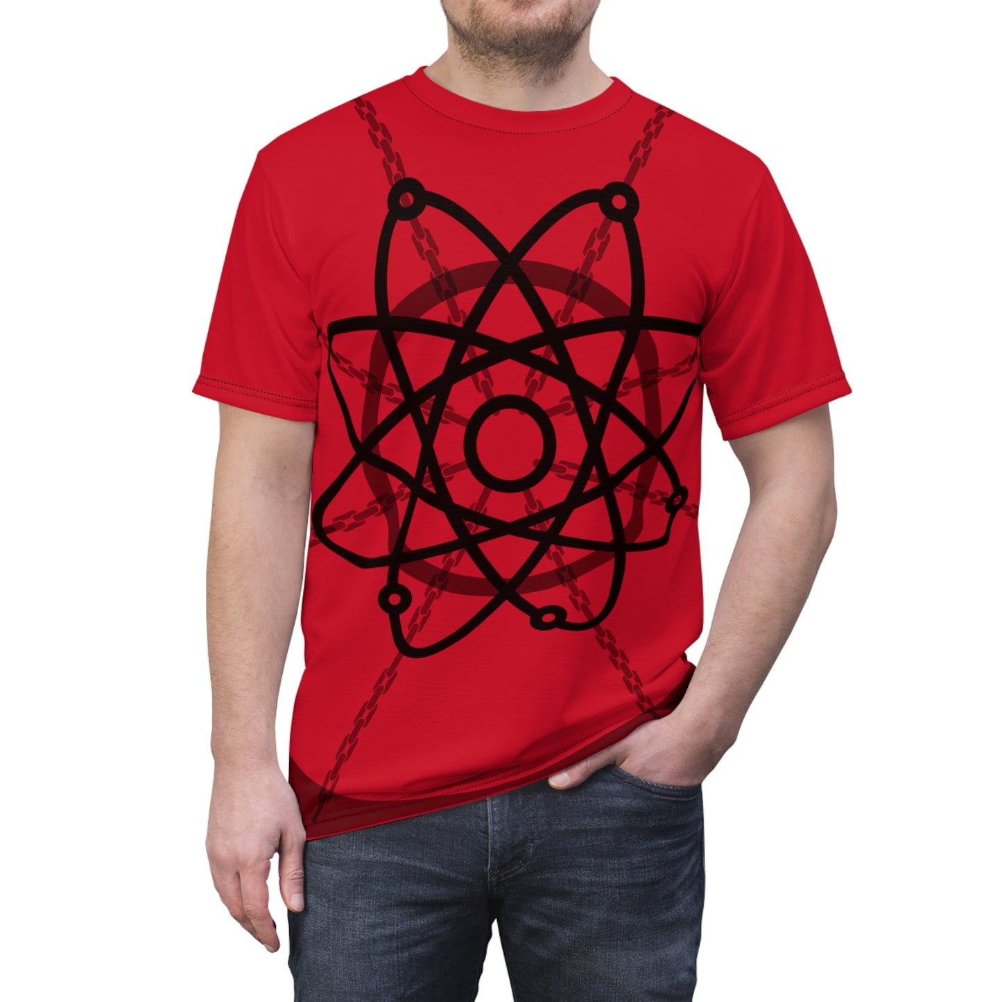 Atom Basket Dark Red Unisex Cut & Sew Tee (AOP)